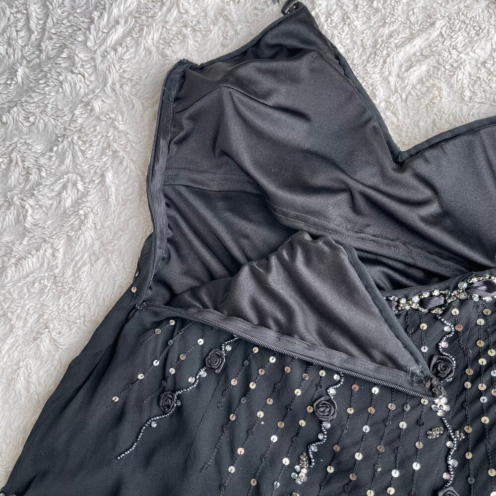 Sue Wong beaded‎ sequin rosette halter silk prom dress fairy cocktail Nocturne 4 - Picture 8 of 14